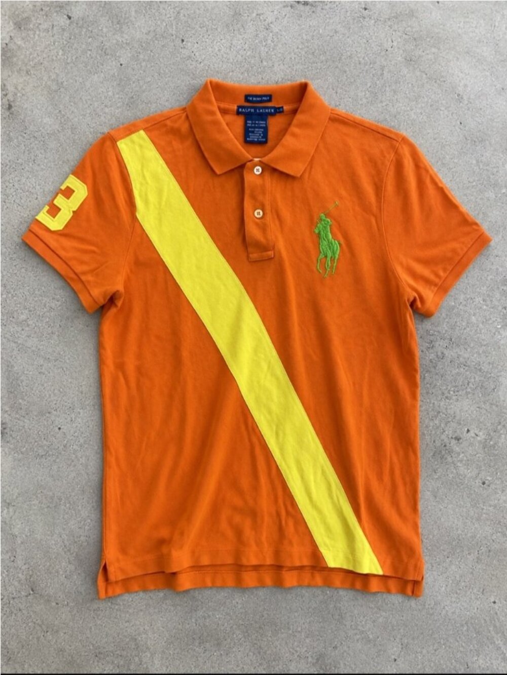 Y2K Polo Ralph Lauren Skinny Polo Shirt Woman Med Orange Big Pony Sash Preppy